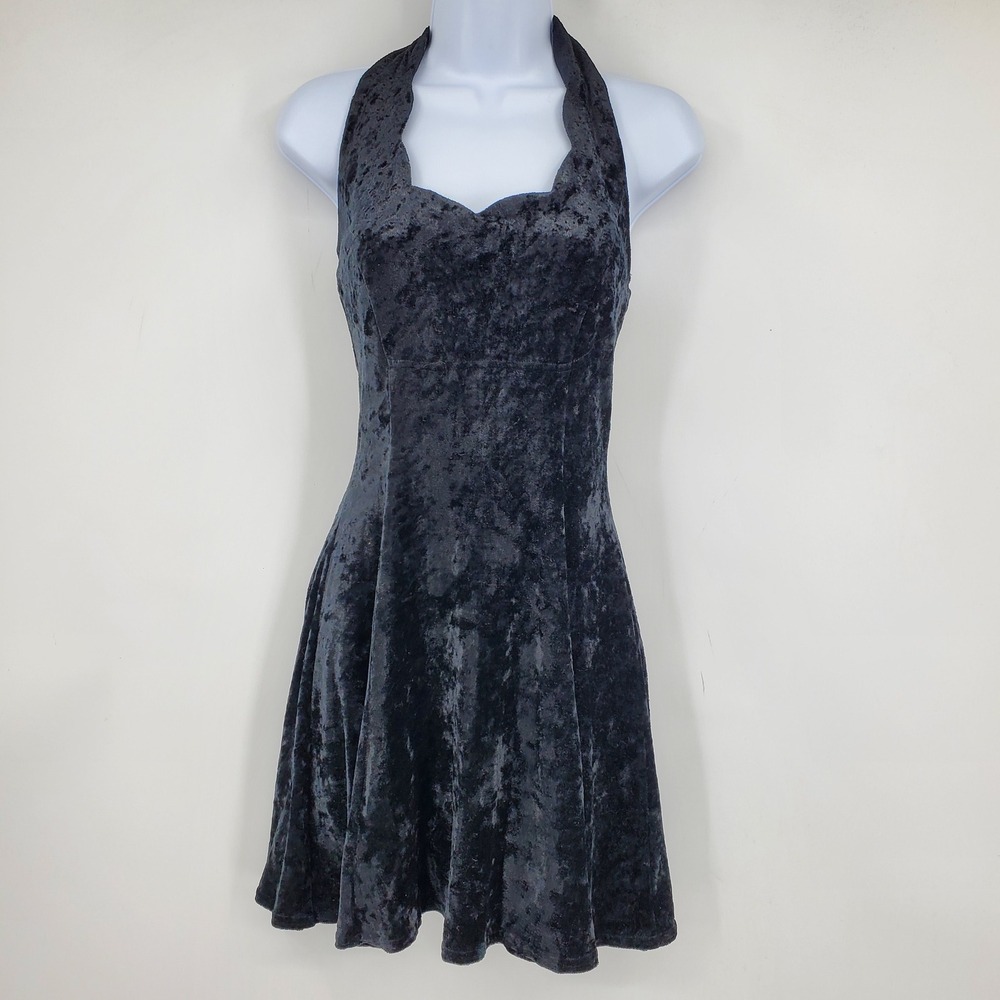 Vintage Rampage Y2K‎ Black Velvet Goth Grunge Witchy Halter Dark Fairy Dress 5